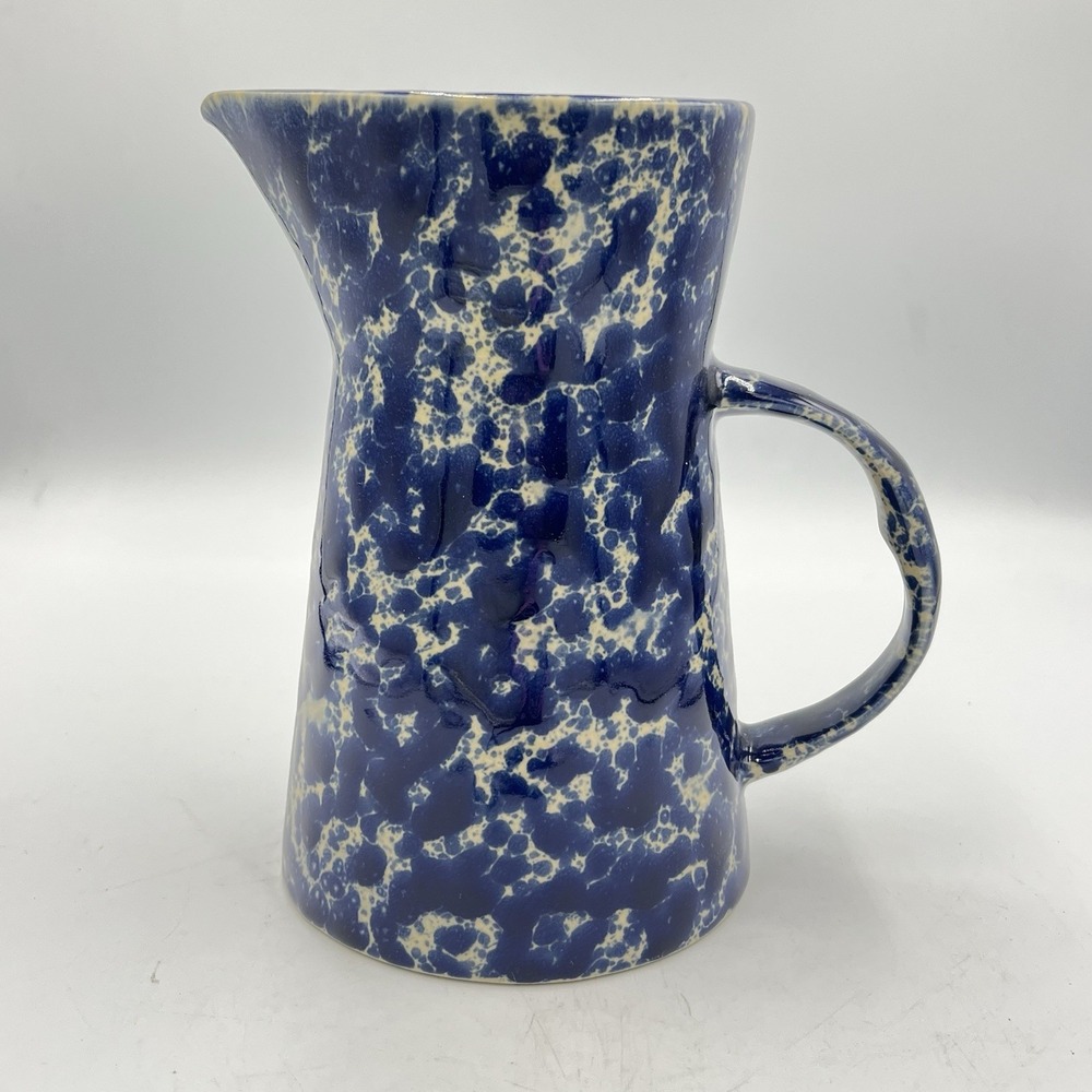 Bennington Potters #1825 DG Blue Agate Spongeware Pitcher 8" Vermont Vintage